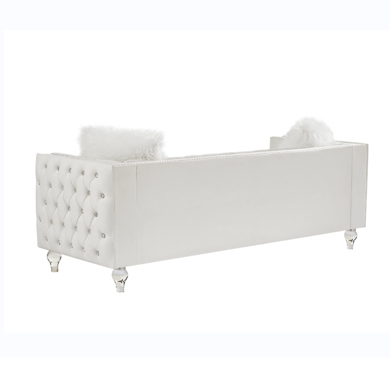 Beige, Three-seater Sofa, Velvet Crystal Buckle Upholstery Sofa, Crystal Feet, Removable Cushion, Two Plush Pillow