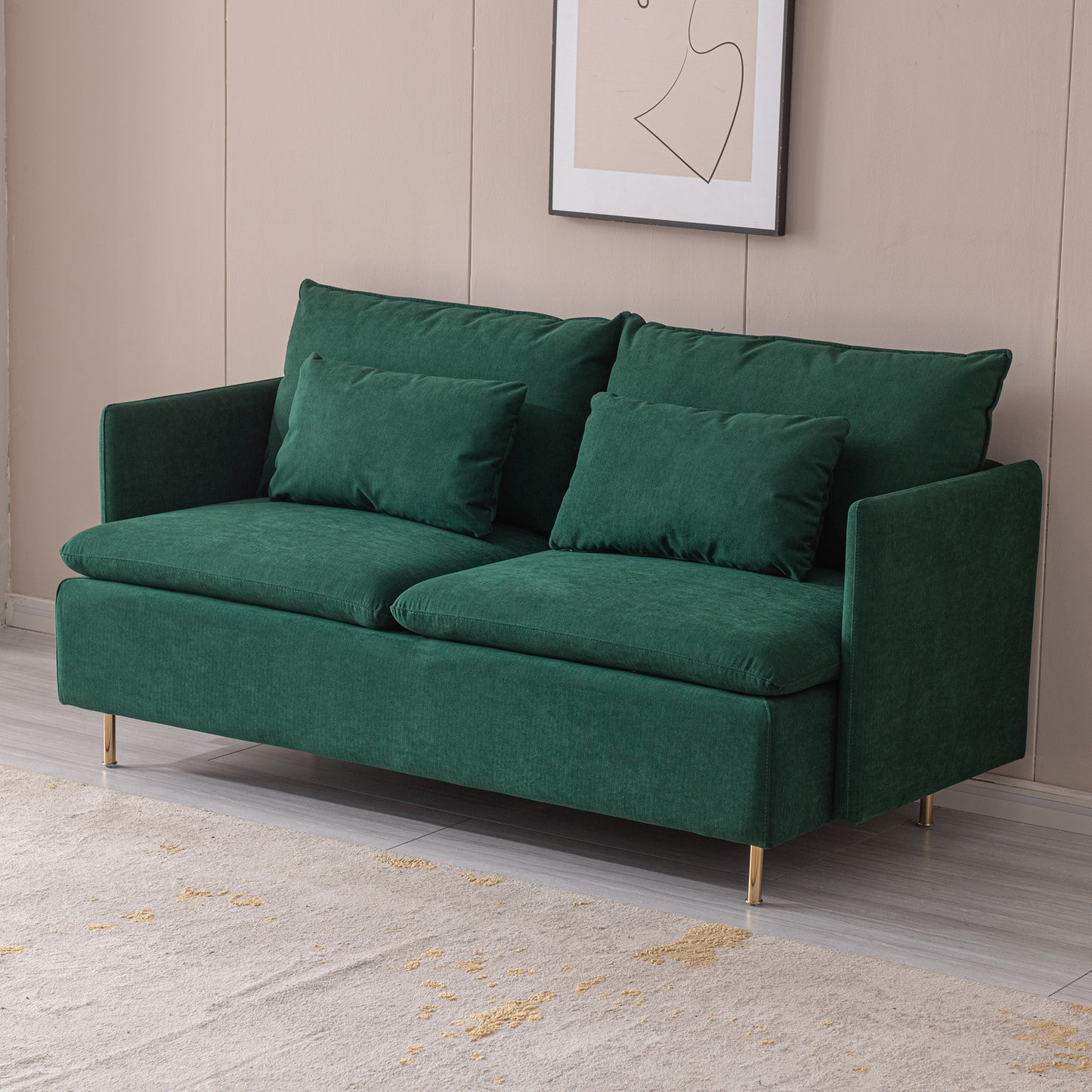 Modern Upholstered Loveseat Sofa,Emerald Cotton Linen---63.8"