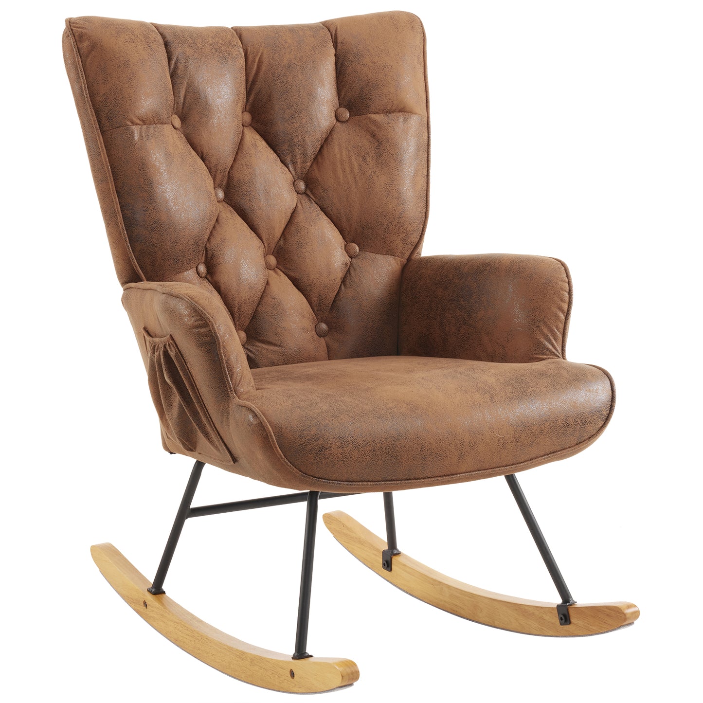 Rocking Chair Nursery, Upholstered Glider Rocker with High Backrest, Stylish Modern Rocking Accent Chair Glider Recliner for Living Room Nursery Bedroom, Brown