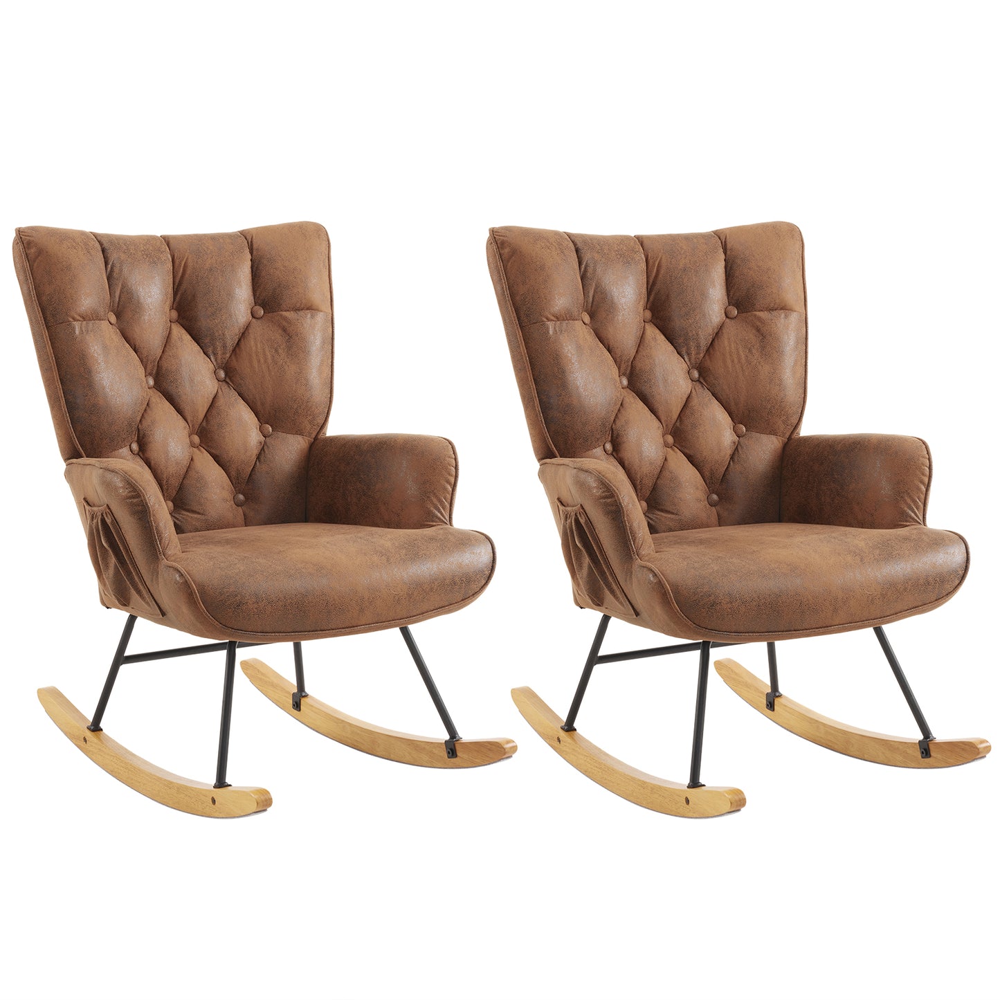 Rocking Chair Nursery, Upholstered Glider Rocker with High Backrest, Stylish Modern Rocking Accent Chair Glider Recliner for Living Room Nursery Bedroom, Brown