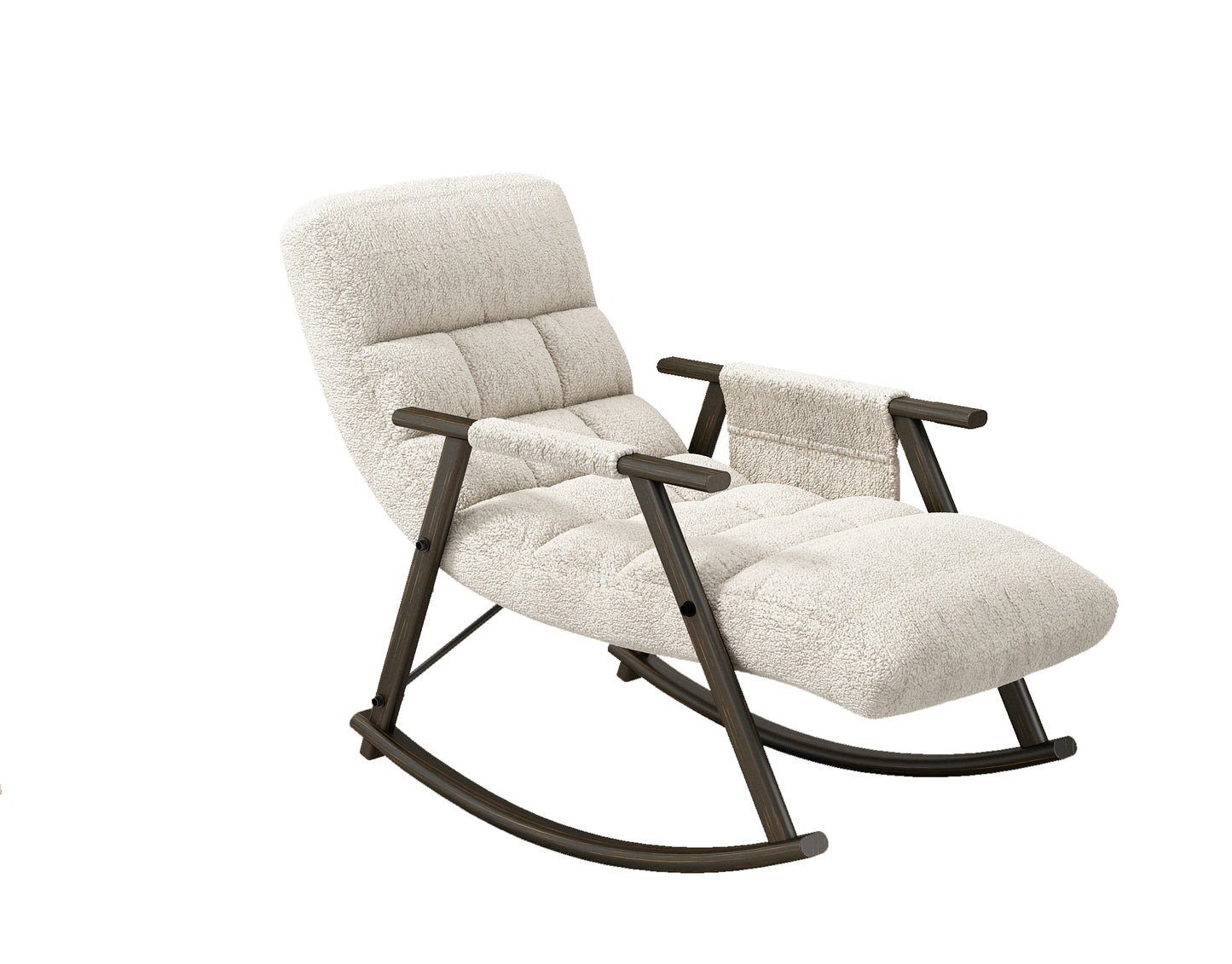 Casual folding rocking chair upholstered, lounge rocking chair adjustable high back and foot rest,side pockets placed in living room bedroom balcony