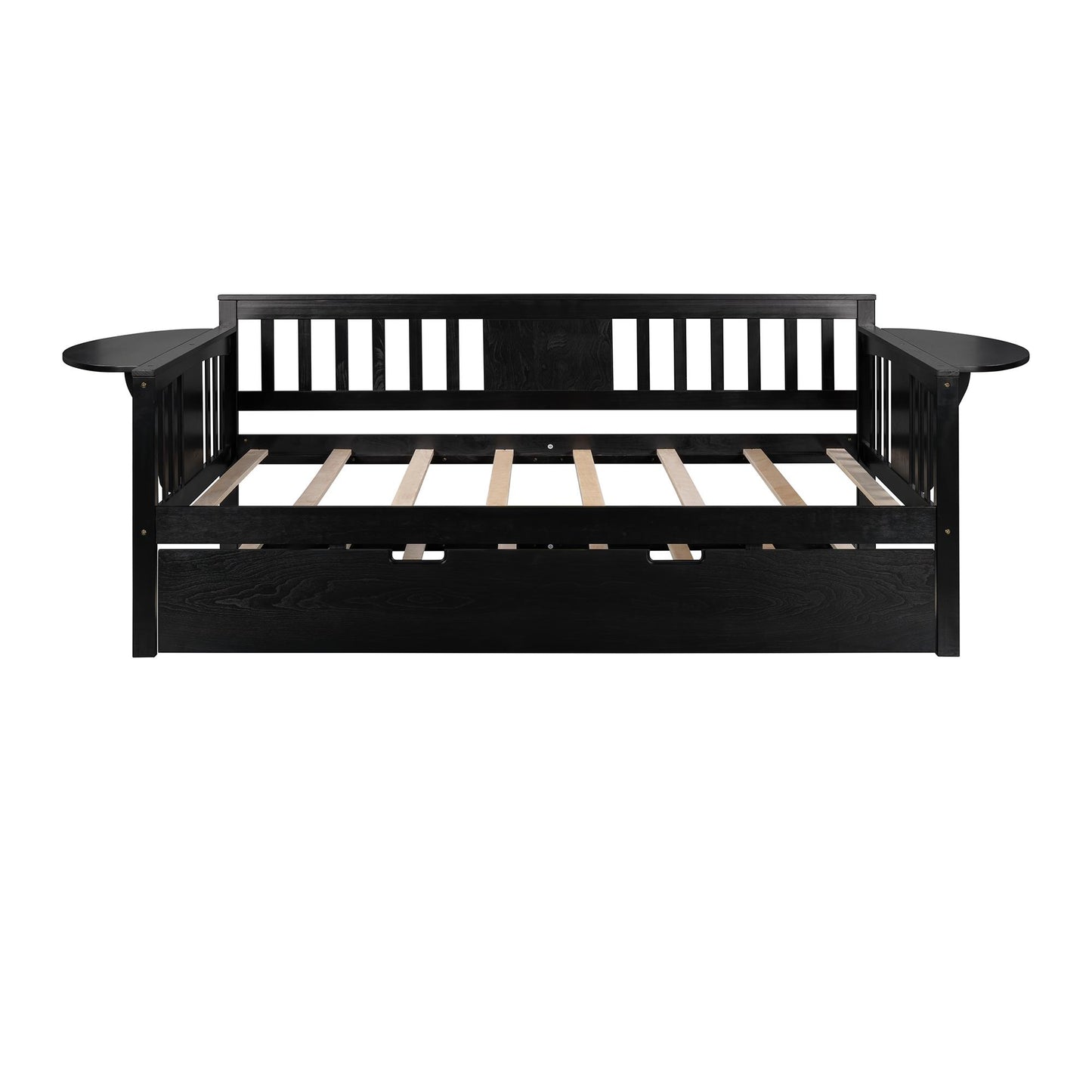 Twin Wooden Daybed with Trundle Bed , Sofa Bed for Bedroom Living Room, Espresso