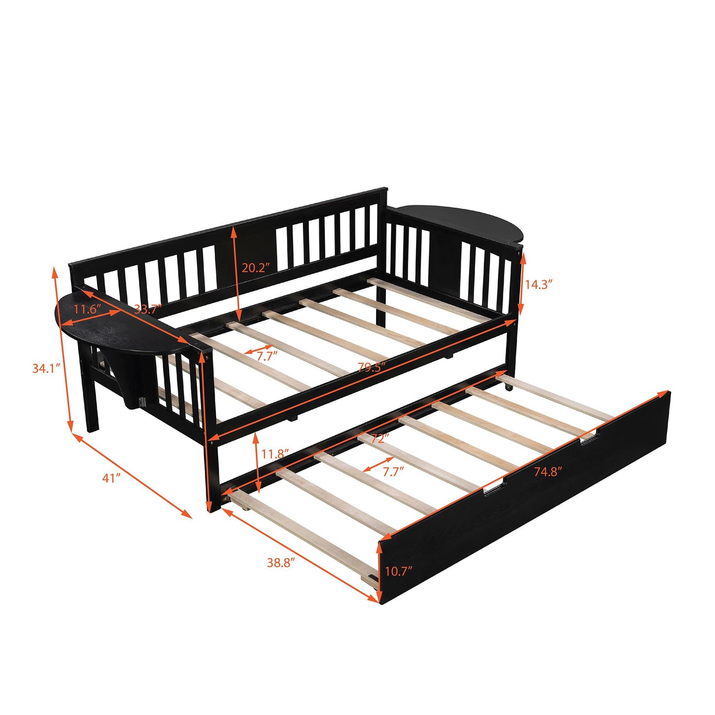 Twin Wooden Daybed with Trundle Bed , Sofa Bed for Bedroom Living Room, Espresso