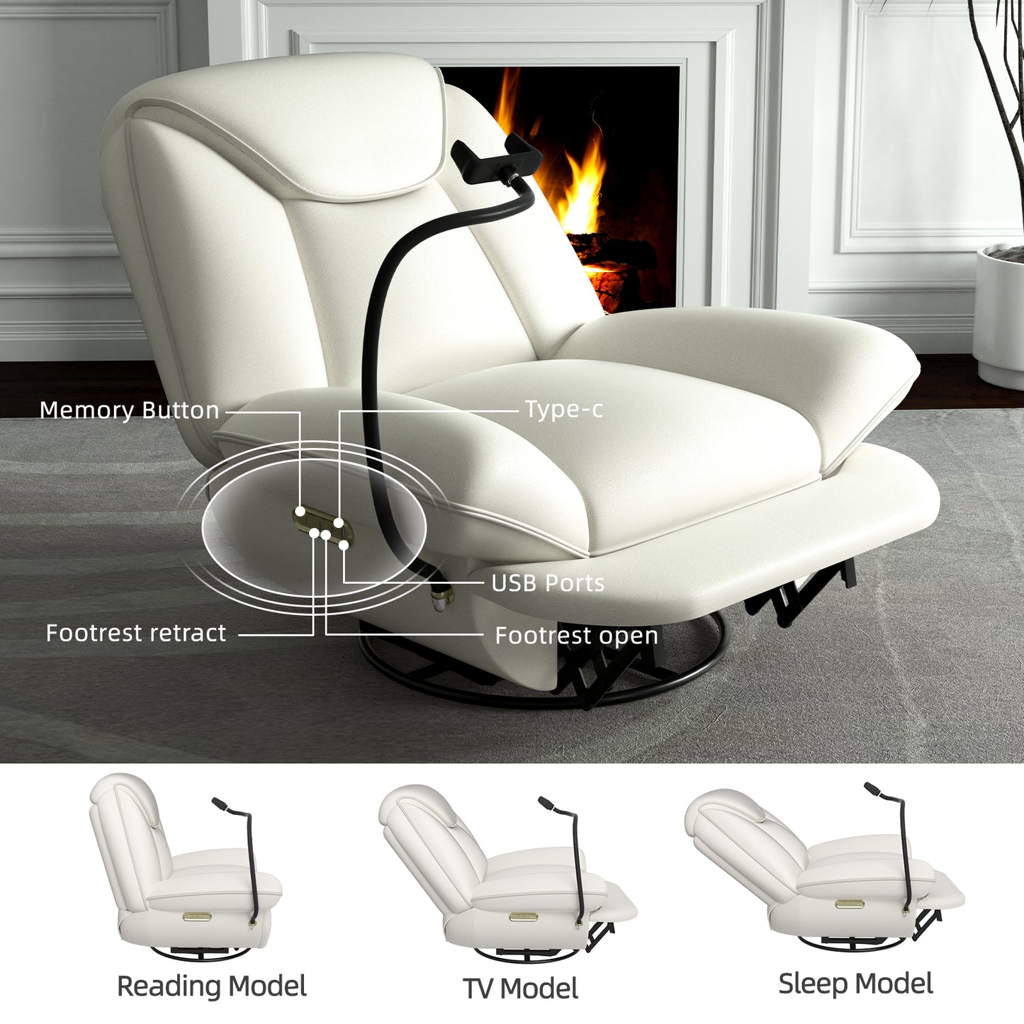 Oversized Power Recliner Chair,270°Swivel Glider Recliner for Nursery, Electric Recliner Sofa with Voice Control, Smart Rocker Chair with Phone Holder, Living Room ((Beige))