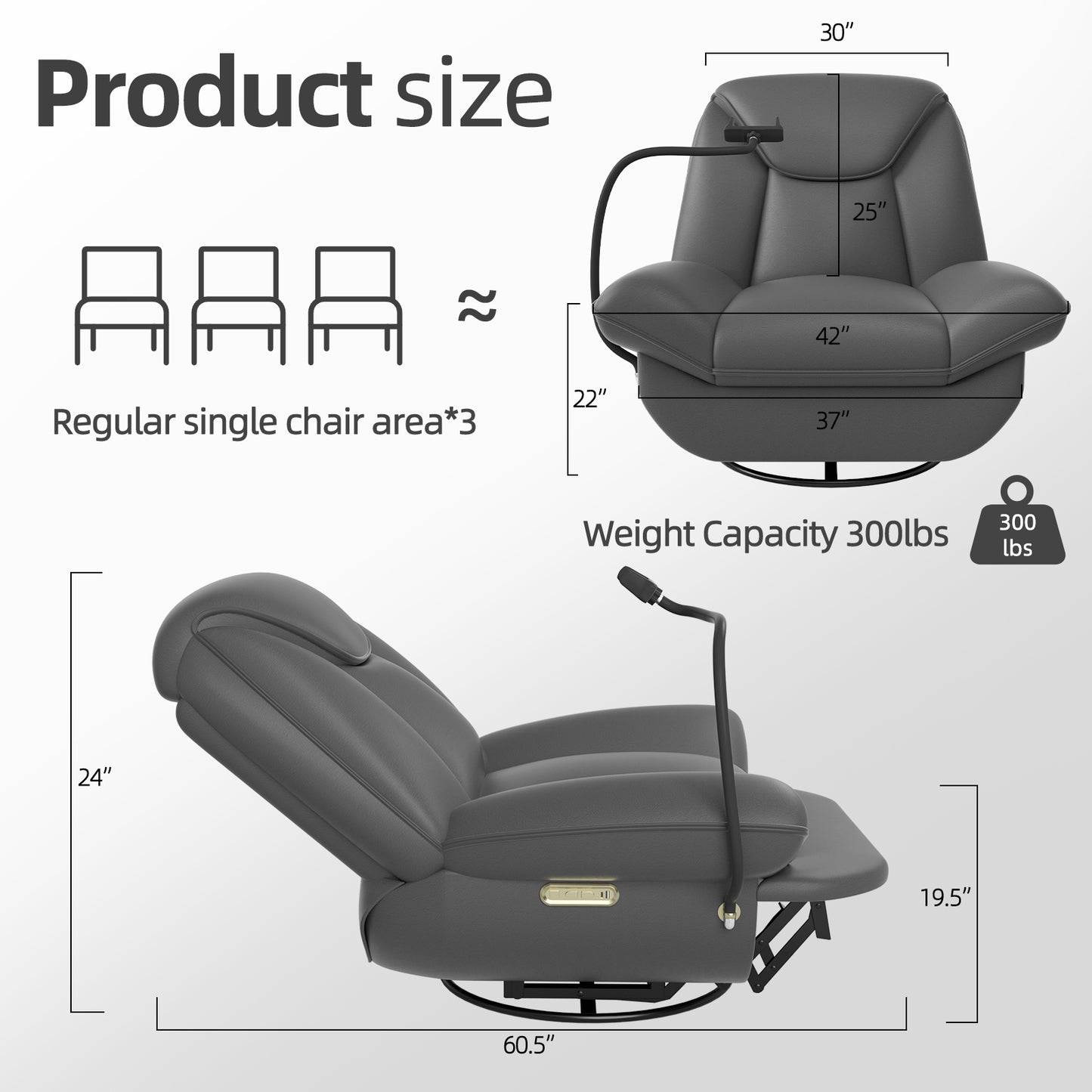 Oversized Power Recliner Chair,270°Swivel Glider Recliner for Nursery, Electric Recliner Sofa with Voice Control, Smart Rocker Chair with Phone Holder, Living Room (Dark Gray)
