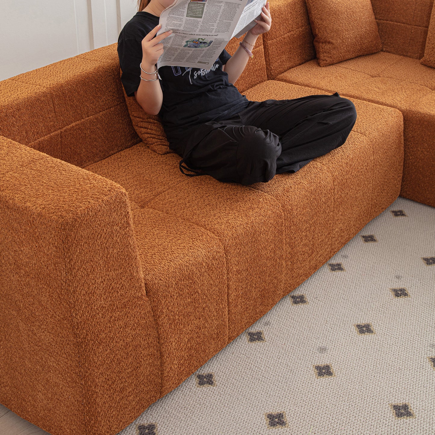 105.5" Modular L-Shaped Sectional Floor Couch, Deep Seat Tufted Comfy Sofa set with Chaise for Living Room