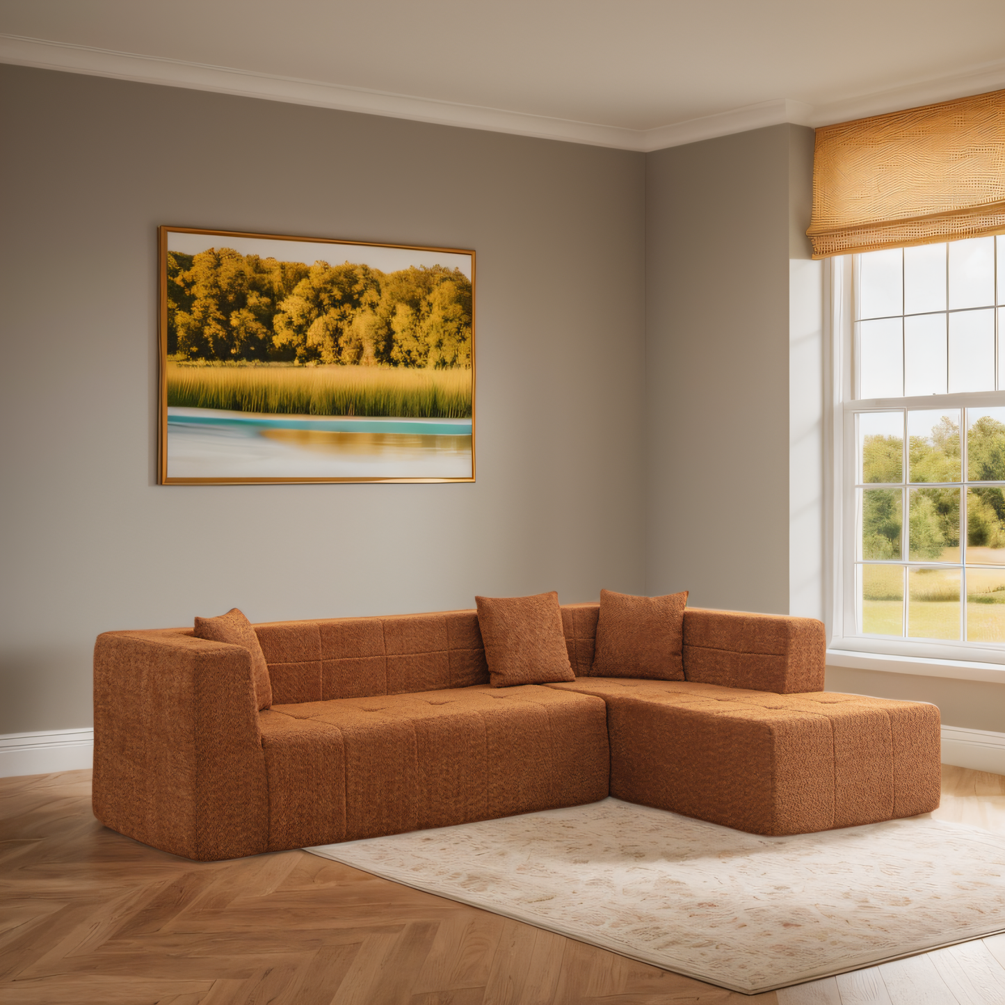 105.5" Modular L-Shaped Sectional Floor Couch, Deep Seat Tufted Comfy Sofa set with Chaise for Living Room