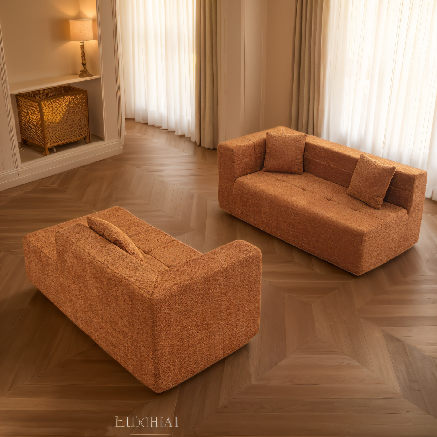 105.5" Modular L-Shaped Sectional Floor Couch, Deep Seat Tufted Comfy Sofa set with Chaise for Living Room