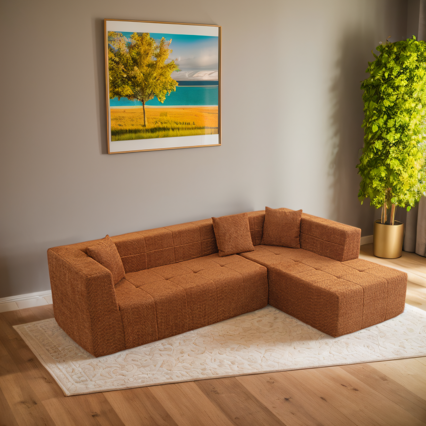 105.5" Modular L-Shaped Sectional Floor Couch, Deep Seat Tufted Comfy Sofa set with Chaise for Living Room
