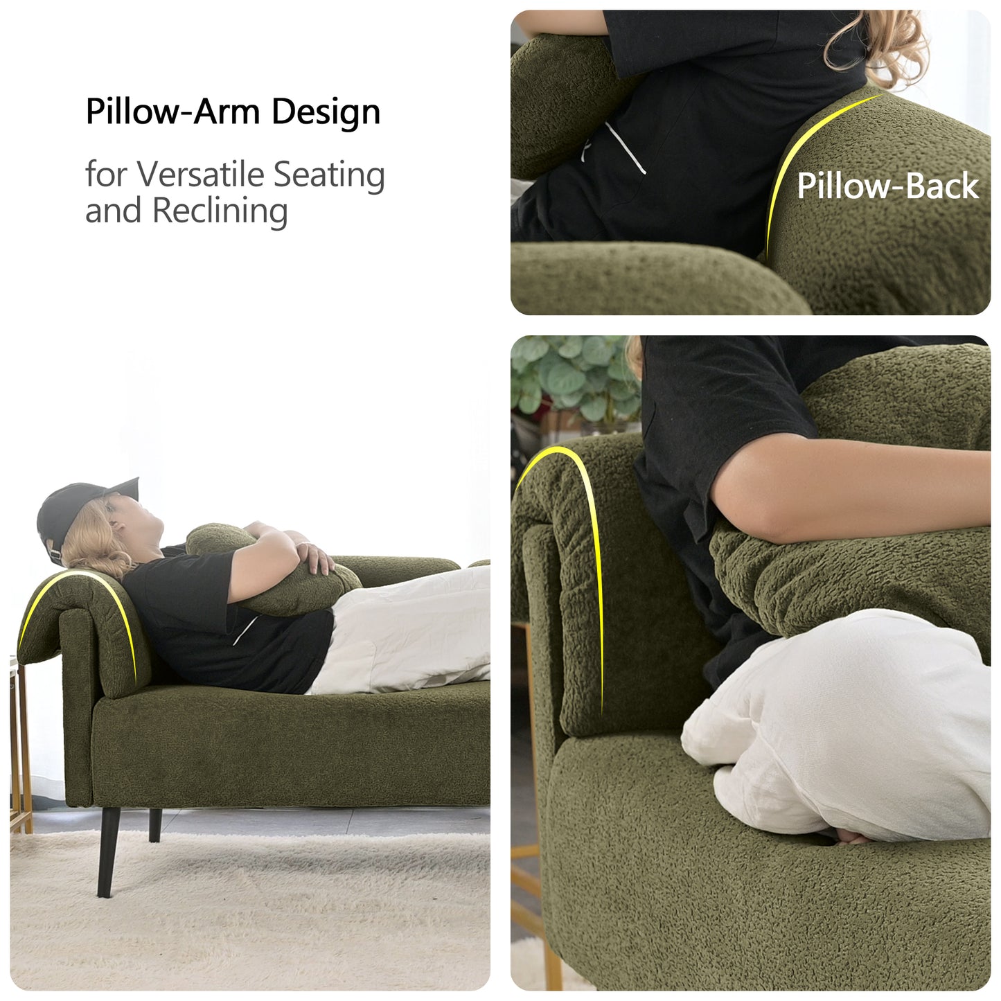 68.5" Modern Lamb Wool Sofa With Decorative Throw Pillows for Small Spaces