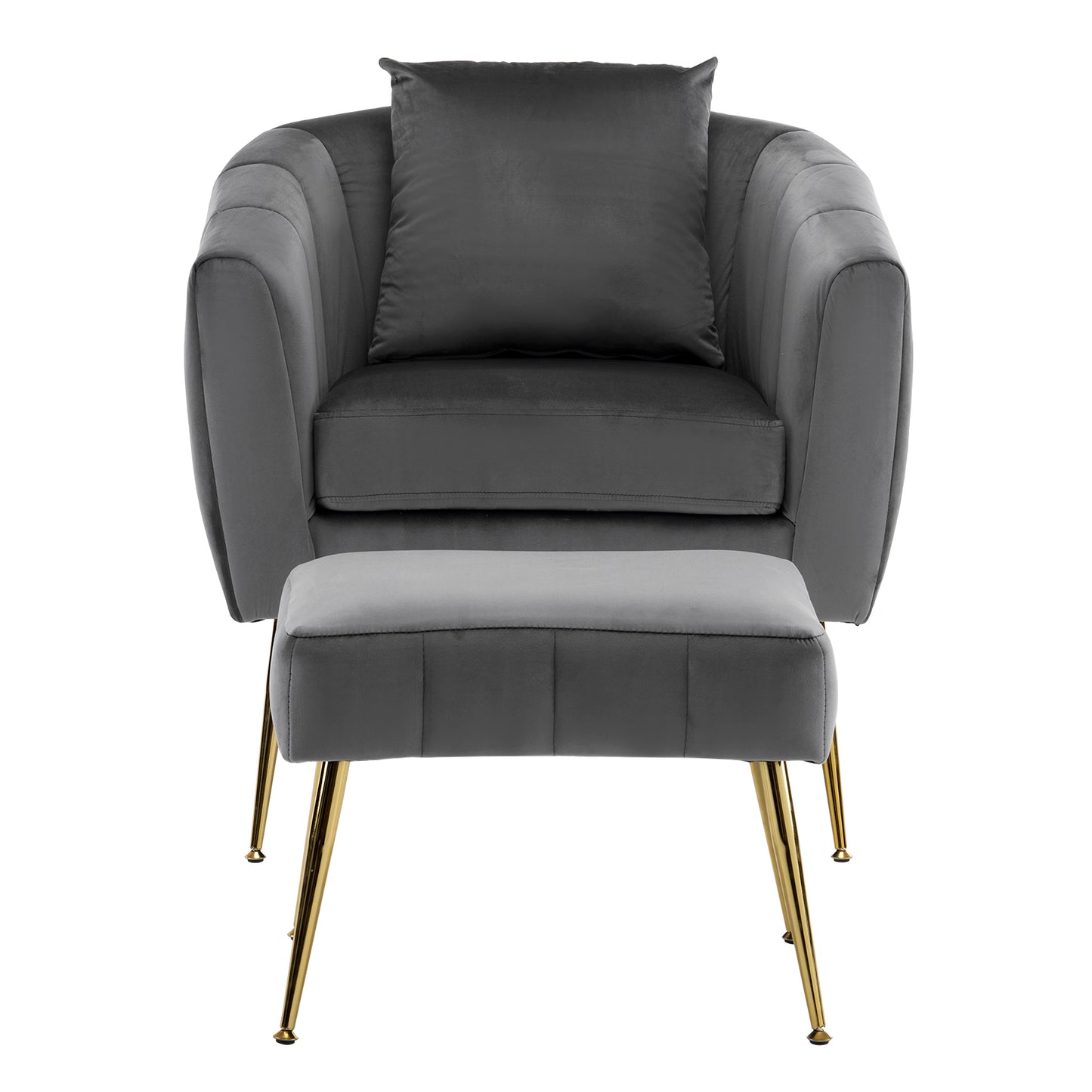 Velvet Accent Chair Set Barrel Chair with Ottoman Modern Club Chair Reading Armchair with Lumbar Pillow for Living Room, Bedroom, Study Room, Home Office Gray
