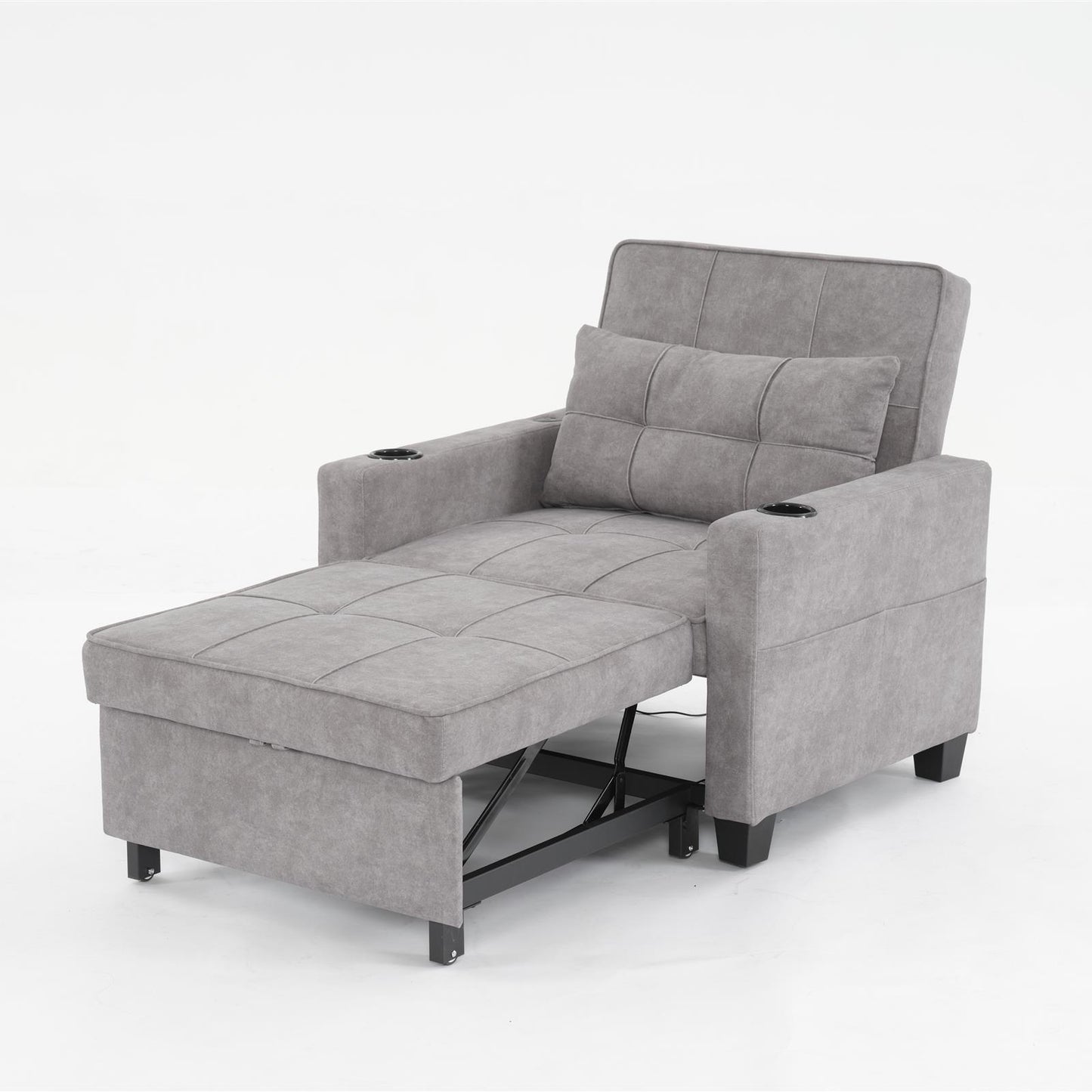 Futon Chair Bed Convertible Chair 3-in-1 Pull Out Sleeper Chair Beds with USB Ports,Wear-resistant and Anti-scratch, Armchair Bed Sleeper for Living Room (Light Grey Scratch Cloth)