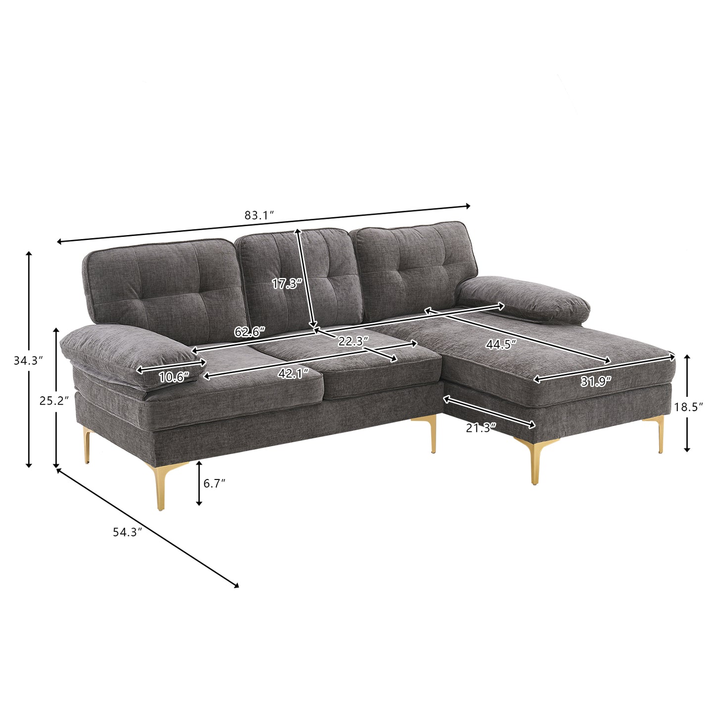 Three-Seat Simple And Stylish Indoor Modular Sofa Dark Gray