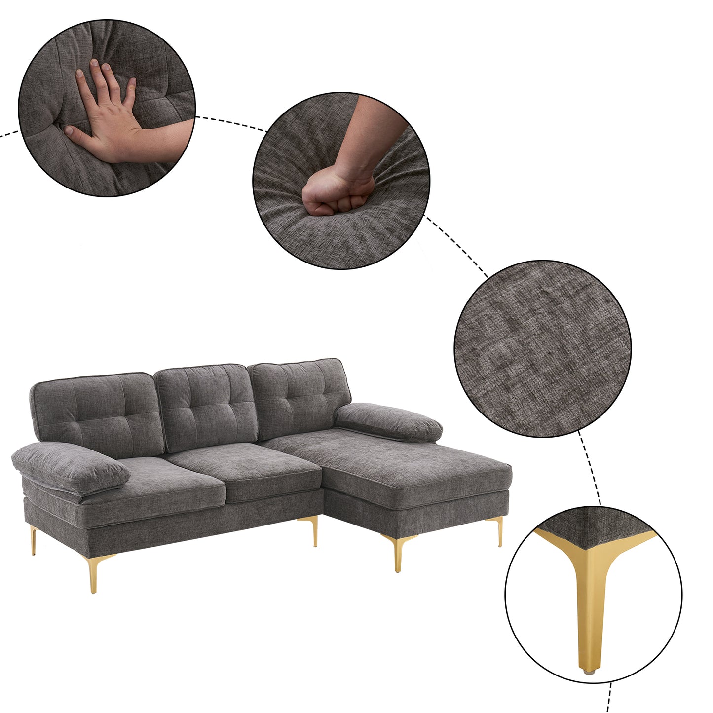 Three-Seat Simple And Stylish Indoor Modular Sofa Dark Gray