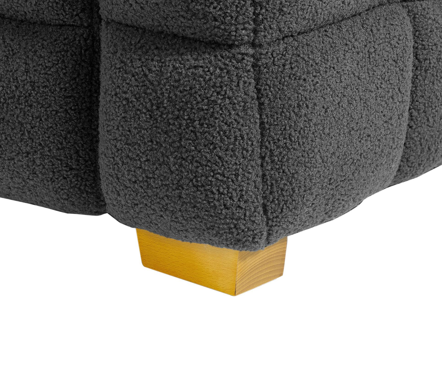 (Grey) Wide Square Arm Teddy Velvet Rectangular Sofa, 2 Pillows