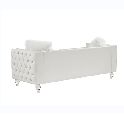 Beige, 2+3 Seat Sofa Set, Velvet Crystal Buckle Upholstery Sofa, Crystal Feet, Removable Cushion, Four Plush Pillow