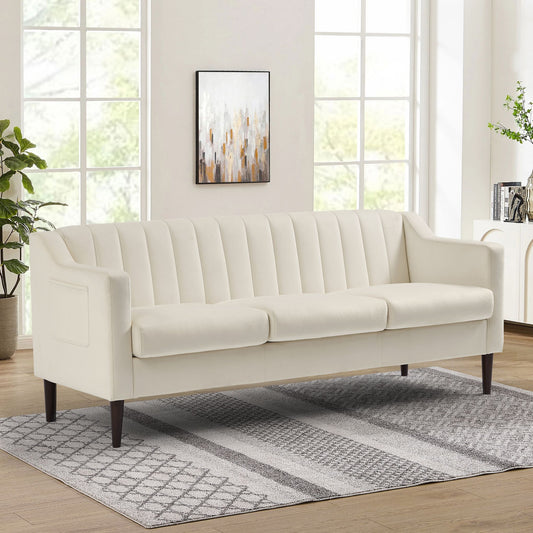 Modern Chesterfield Sofa, Comfortable Upholstered Sofa, Velvet Fabric, Wooden Frame with Wooden Legs, Suitable for Living Room/Bedroom/Office, 3 Seat Sofa - Black