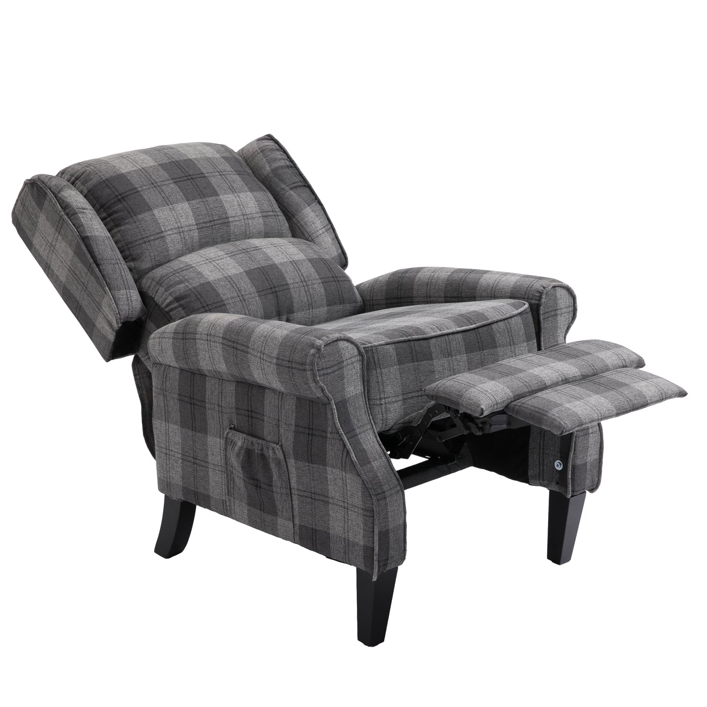 Modern Comfortable Upholstered Leisure Chair Multifunctional Recliner Chair Single Sofa with Footrest, Grey Check