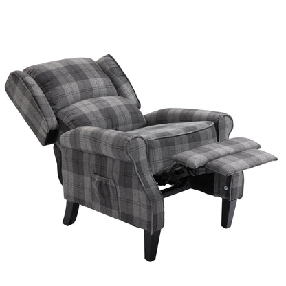 Modern Comfortable Upholstered Leisure Chair Multifunctional Recliner Chair Single Sofa with Footrest, Grey Check