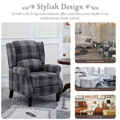 Modern Comfortable Upholstered Leisure Chair Multifunctional Recliner Chair Single Sofa with Footrest, Grey Check