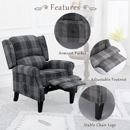 Modern Comfortable Upholstered Leisure Chair Multifunctional Recliner Chair Single Sofa with Footrest, Grey Check