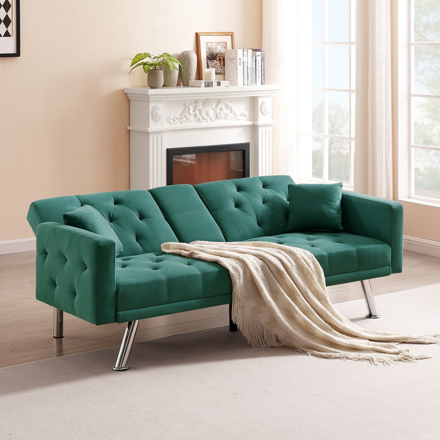 Multi-functional linen sofa bed-Beige
