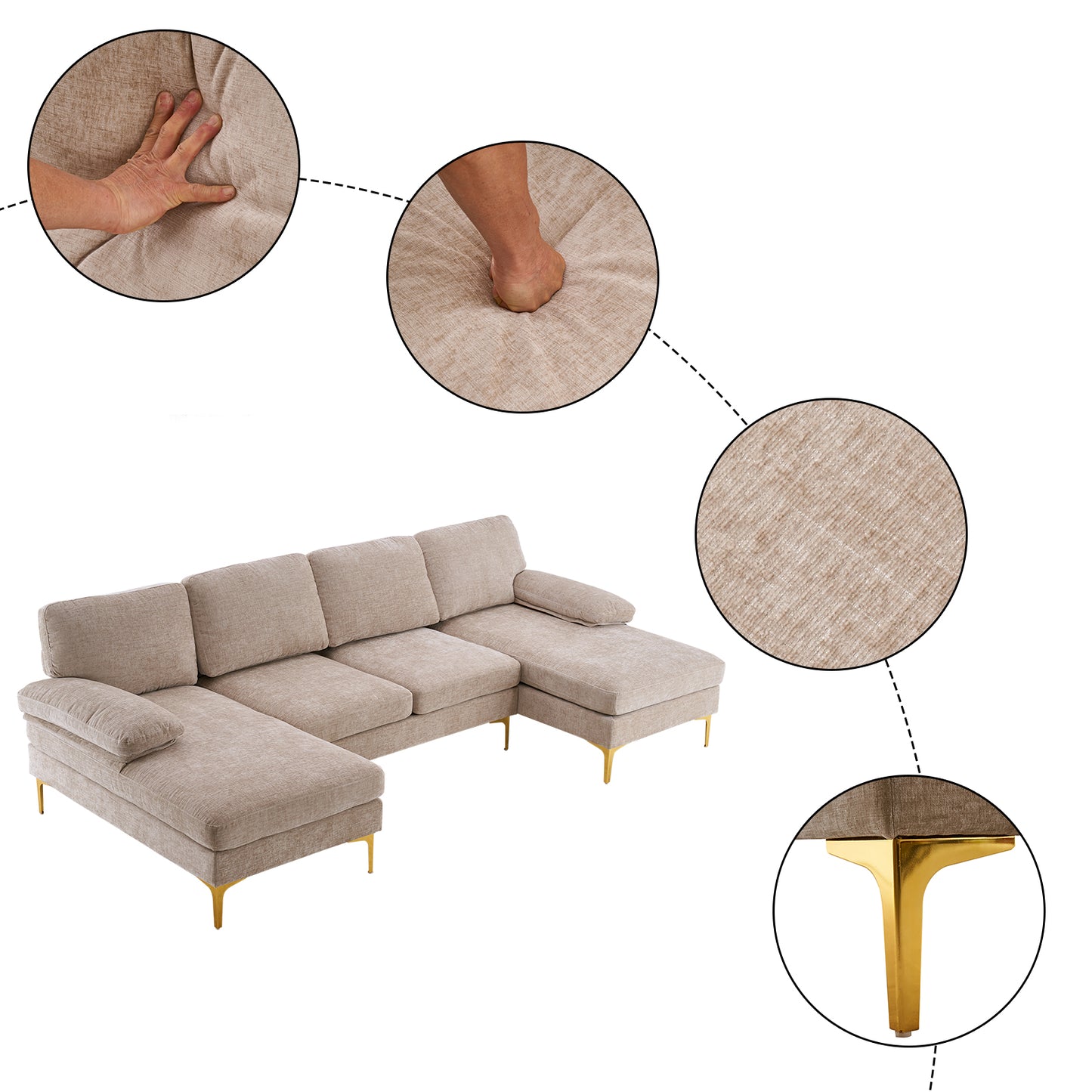 U-Shaped 4-Seat Indoor Modular Sofa Camel--Same type:57251652