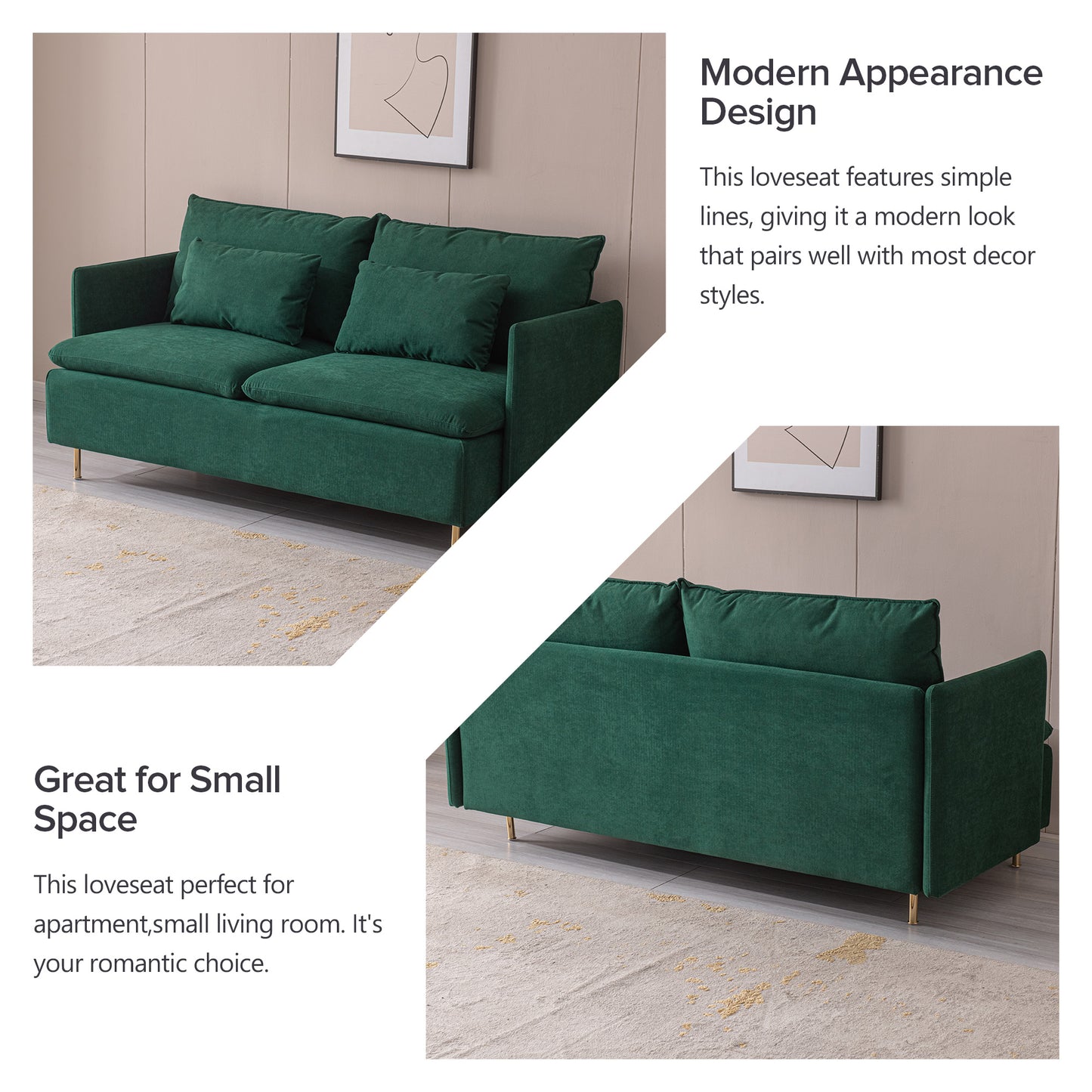 Modern Upholstered Loveseat Sofa,Emerald Cotton Linen---63.8"