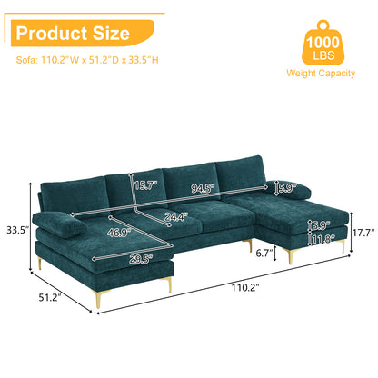 U-Shaped 4-Seat Indoor Modular Sofa Blue-Green Color--Same type:89399889