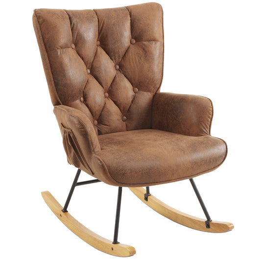 Rocking Chair Nursery, Upholstered Glider Rocker with High Backrest, Stylish Modern Rocking Accent Chair Glider Recliner for Living Room Nursery Bedroom, Brown