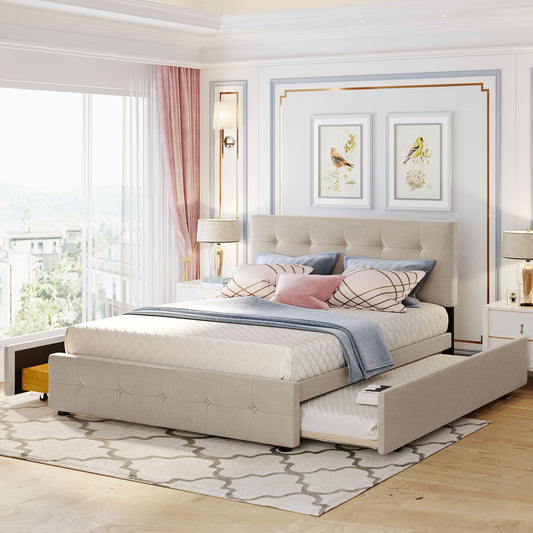 dark beige queen platform bed