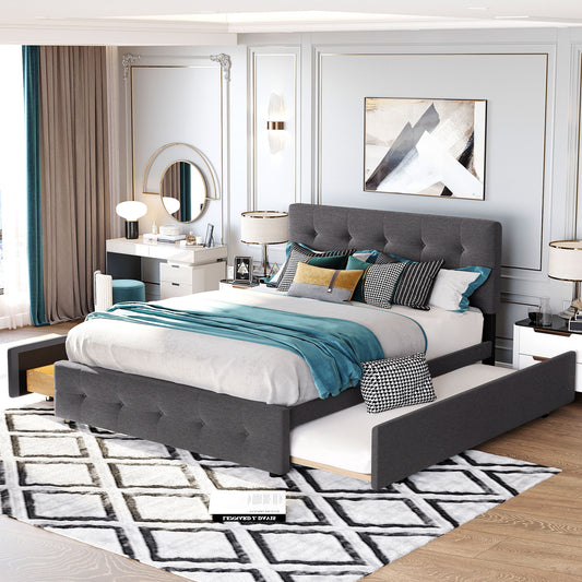 dark gray queen platform bed