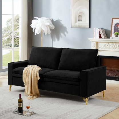 Black, Velvet Cloth Indoor Double Sofa With Metal Feet, 78.54"*31.69"*38.18"