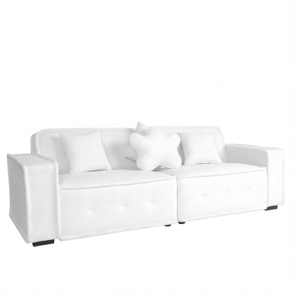 White, Velvet cloth Modern Indoor Sofa With Three Pillows, 93.50"*35.23"*30.70"