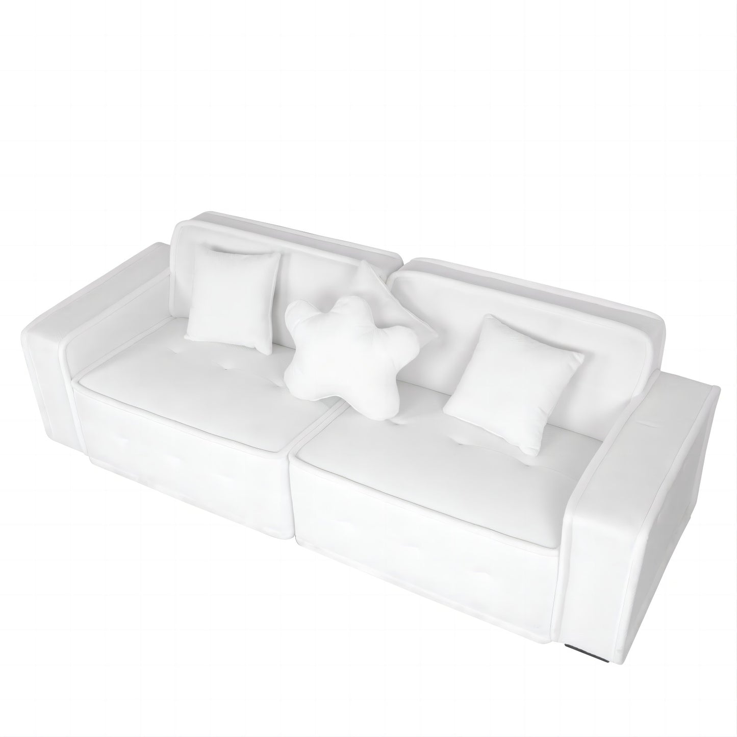 White, Velvet cloth Modern Indoor Sofa With Three Pillows, 93.50"*35.23"*30.70"