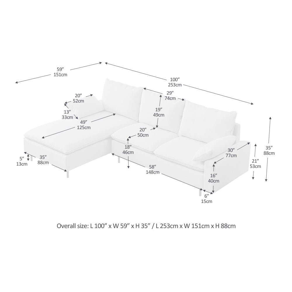 L-Shaped linen sectional sofa with right chaise,living room ,bedroom,office.