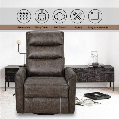 Swivel Glider Rocker Recliner Chair for Nursery,Manual Swivel Rocking Recliner,Mordern Home Theater Seating Soft  Reclining Chairs for Living Room,Brown