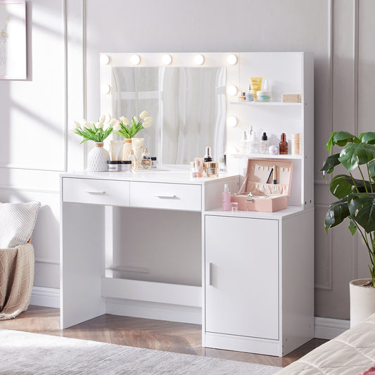 Elegant vanity desk with LED mirror and adjustable lighting