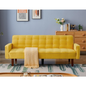 Beige, Linen Futon Sofa Bed 73.62 Inch Fabric Upholstered Convertible Sofa Bed, Minimalist Style for Living Room, Bedroom.