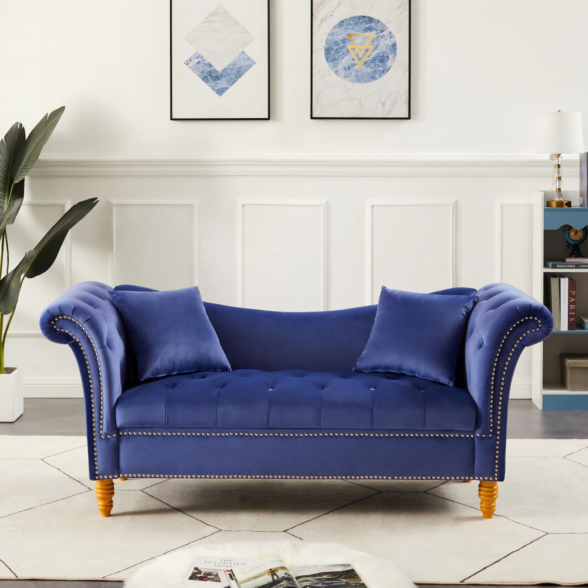 Velvet Sofa Stool with 2 Pillows in Beige, With Storage Space, Suitable for Living Room And Lounge