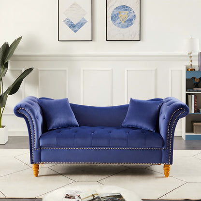 Velvet Sofa Stool with 2 Pillows in Beige, With Storage Space, Suitable for Living Room And Lounge