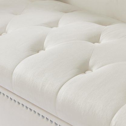 Velvet Sofa Stool with 2 Pillows in Beige, With Storage Space, Suitable for Living Room And Lounge
