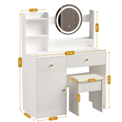 Fashion Vanity Desk with Mirror & LED Lights – Cushioned Chair, 3-Color Lighting, Fashion Vanity, LED Makeup Table, Vanity Mirror