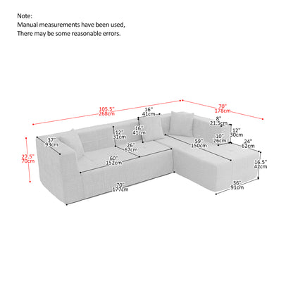 105.5" Modular L-Shaped Sectional Floor Couch, Deep Seat Tufted Comfy Sofa set with Chaise for Living Room