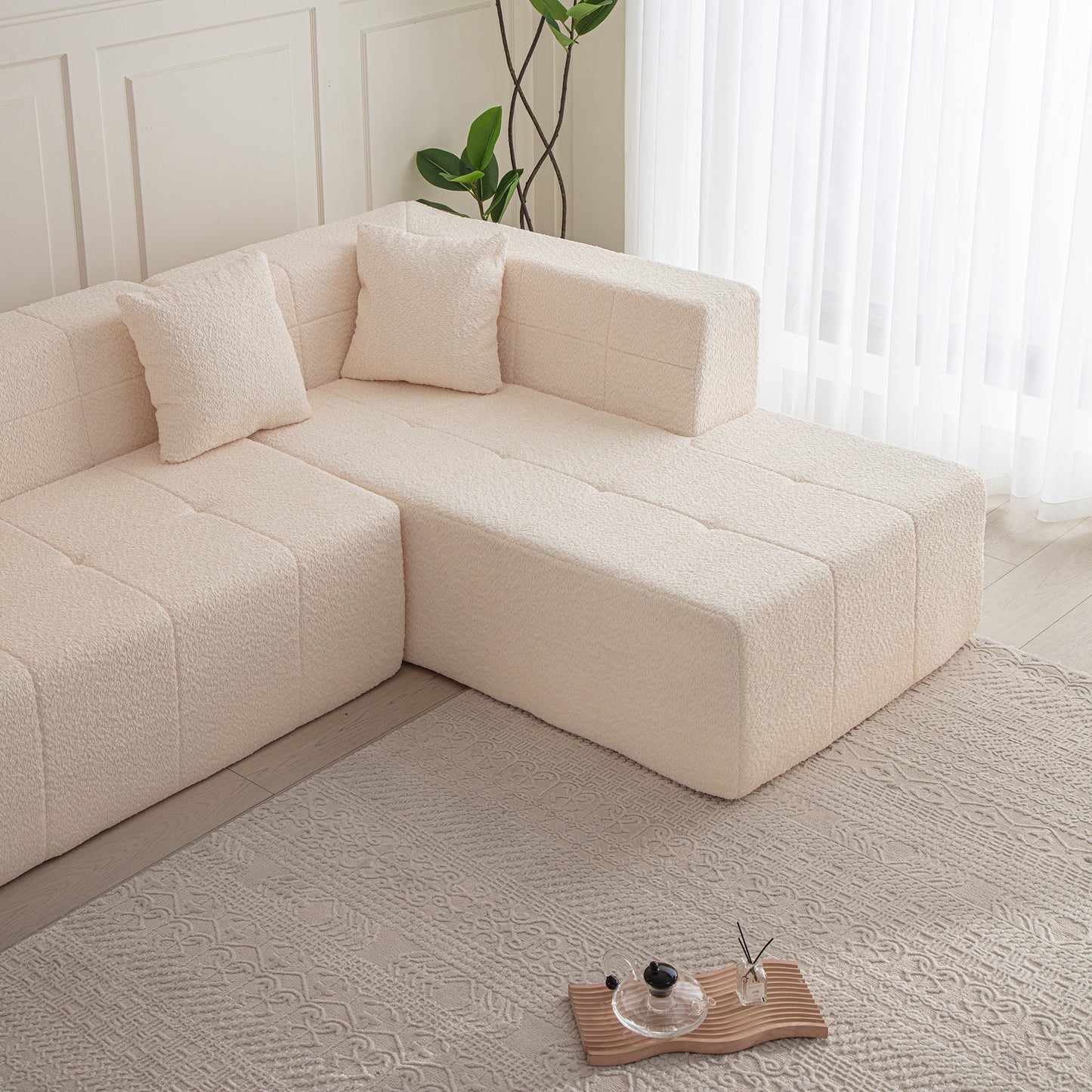 105.5" Modular L-Shaped Sectional Floor Couch, Deep Seat Tufted Comfy Sofa set with Chaise for Living Room