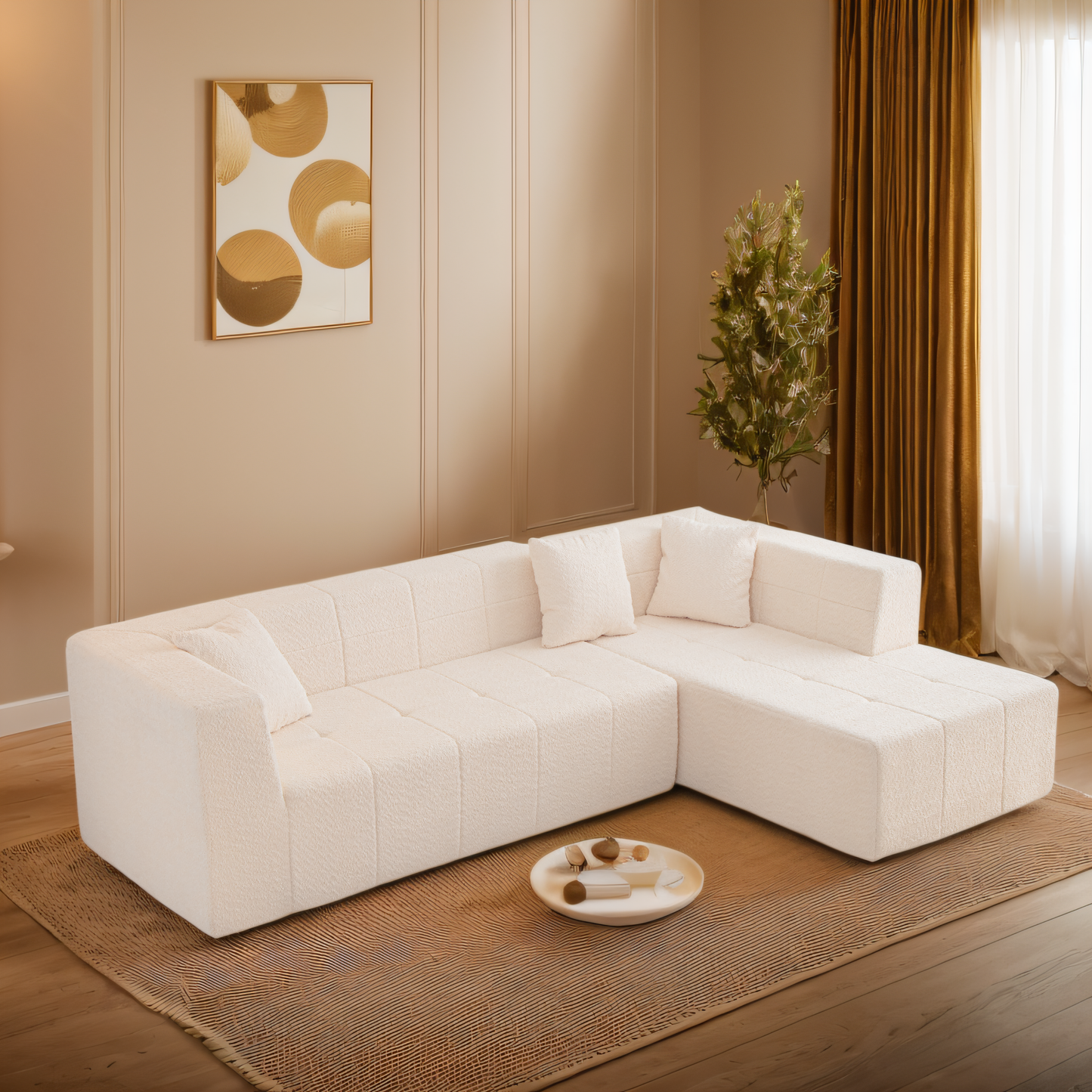105.5" Modular L-Shaped Sectional Floor Couch, Deep Seat Tufted Comfy Sofa set with Chaise for Living Room