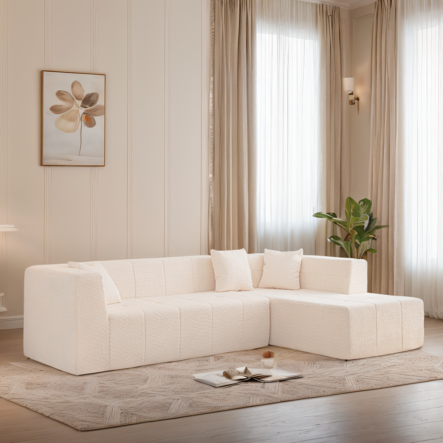 105.5" Modular L-Shaped Sectional Floor Couch, Deep Seat Tufted Comfy Sofa set with Chaise for Living Room