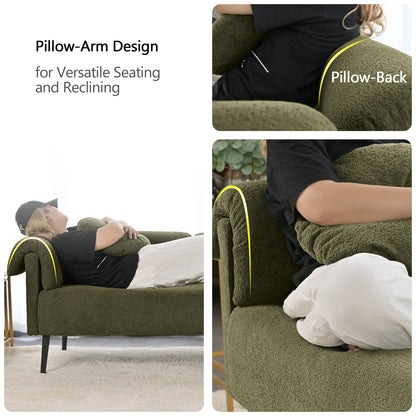 68.5" Modern Lamb Wool Sofa With Decorative Throw Pillows for Small Spaces