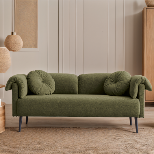 68.5" Modern Lamb Wool Sofa With Decorative Throw Pillows for Small Spaces