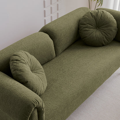 68.5" Modern Lamb Wool Sofa With Decorative Throw Pillows for Small Spaces